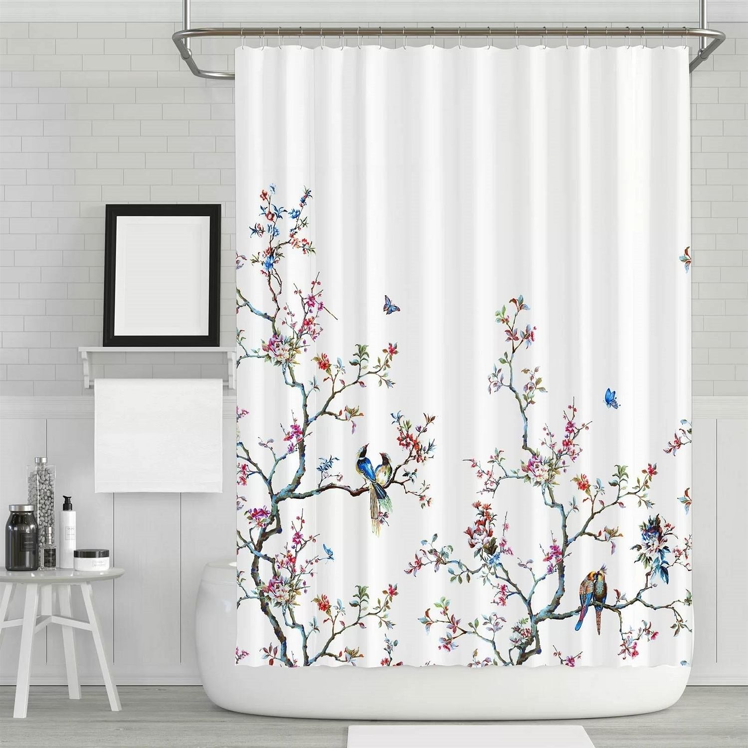 72-in. White Blue Pink Floral Tree Bird Butterfly Japanese Style