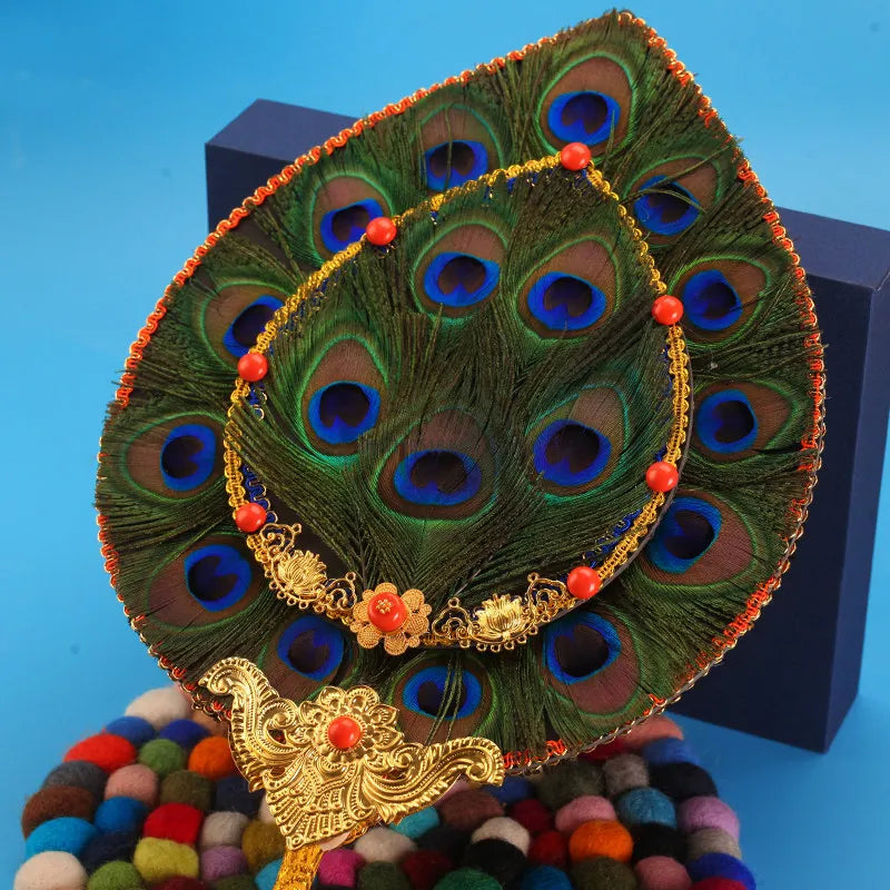 Tibetan Nepalese Craft 7/18 Eye Peacock Feather Fan Household Buddhist Temple Water Purifier Feather Decoration Handicraft