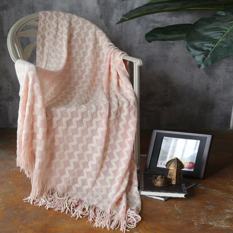 Geometric Knitted Chenille Throw Blanket