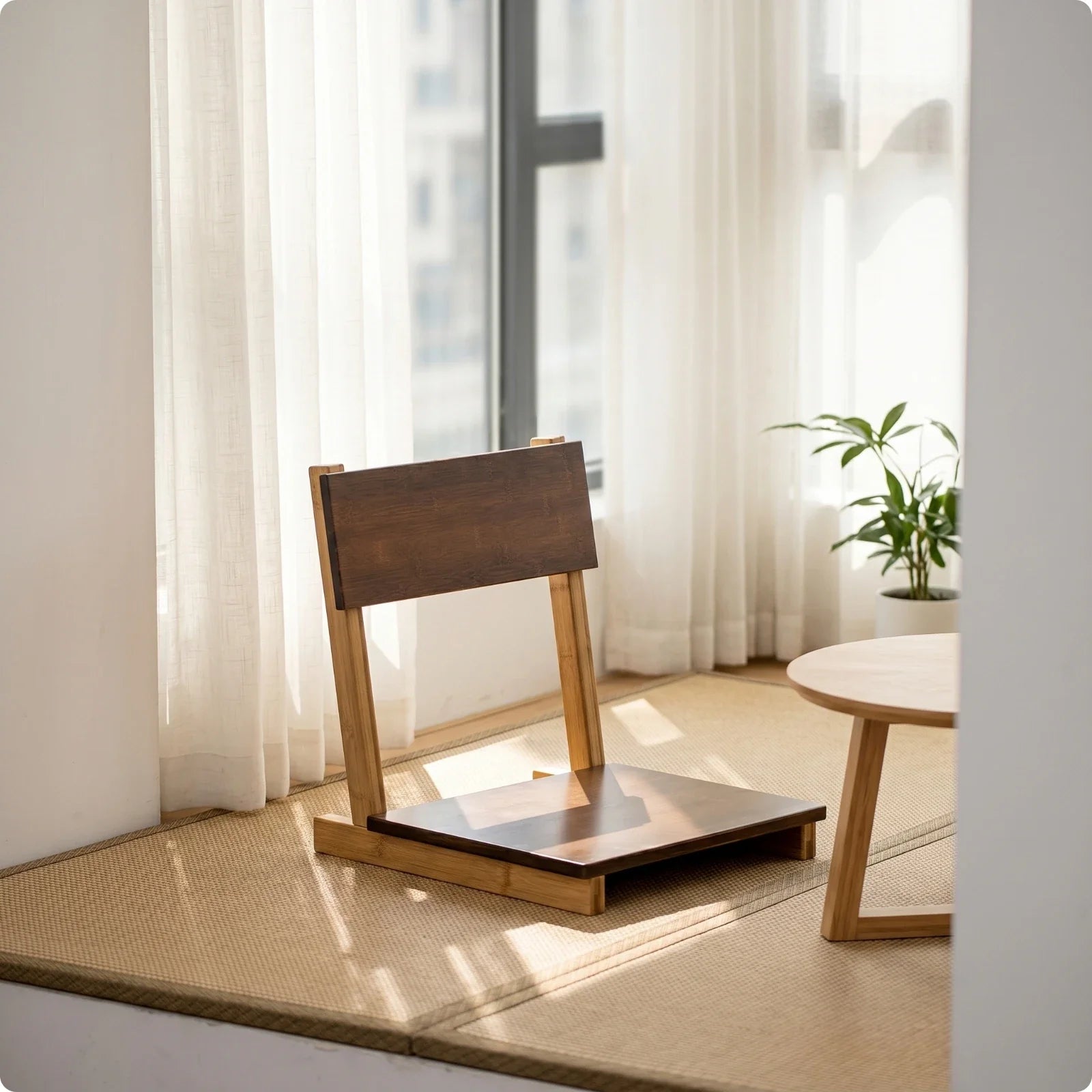 Bamboo Folding Floor Chair with Backrest – Japanese-Inspired Low-Profile Seat