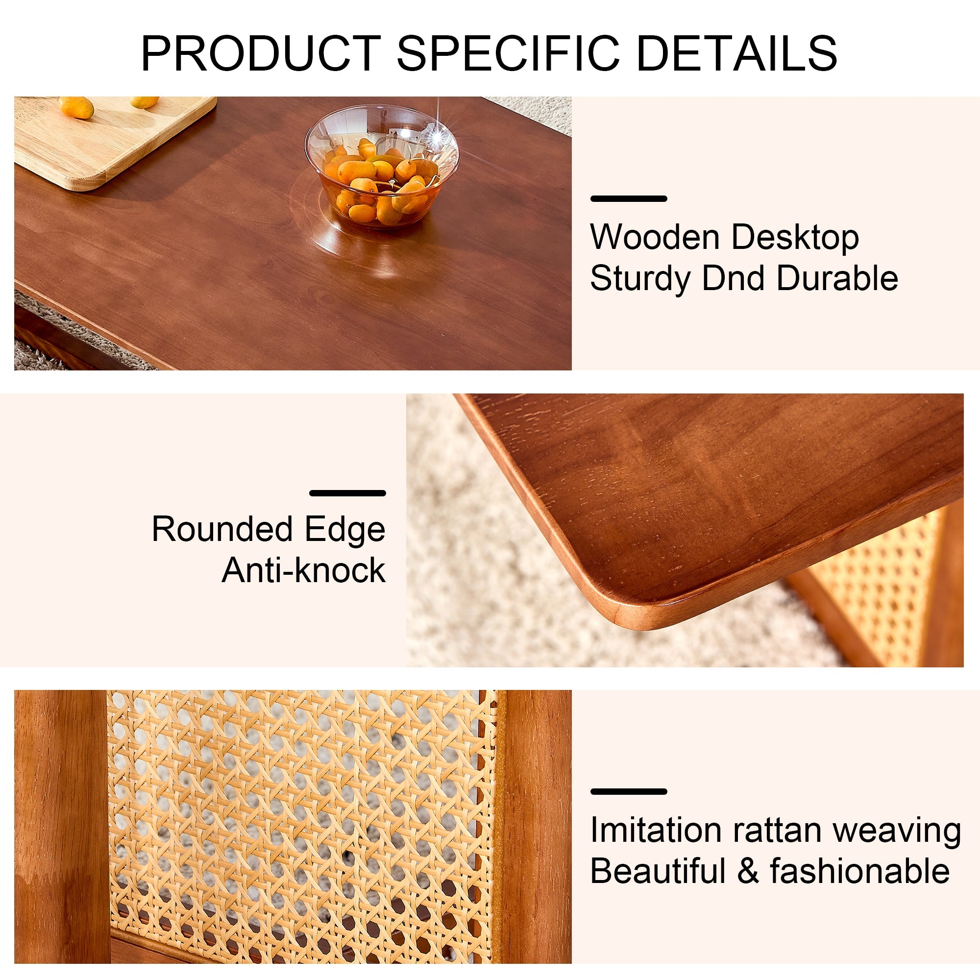 Chinese Style Imitation Rattan Tea Table Walnut Color