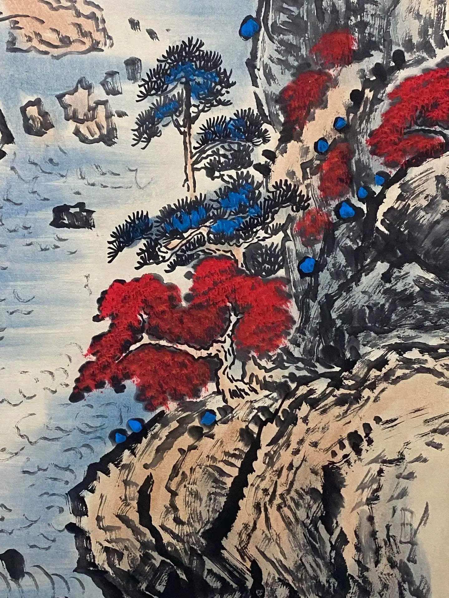 Antique Chinese Landscape Scroll with Calligraphy – Attributed to Guan Shanyue