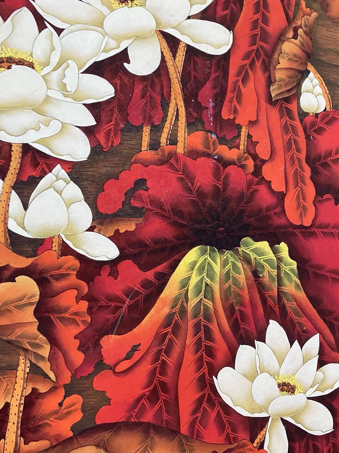 Vintage Chinese Lotus Scroll Painting with Calligraphy by Zhang Daqian