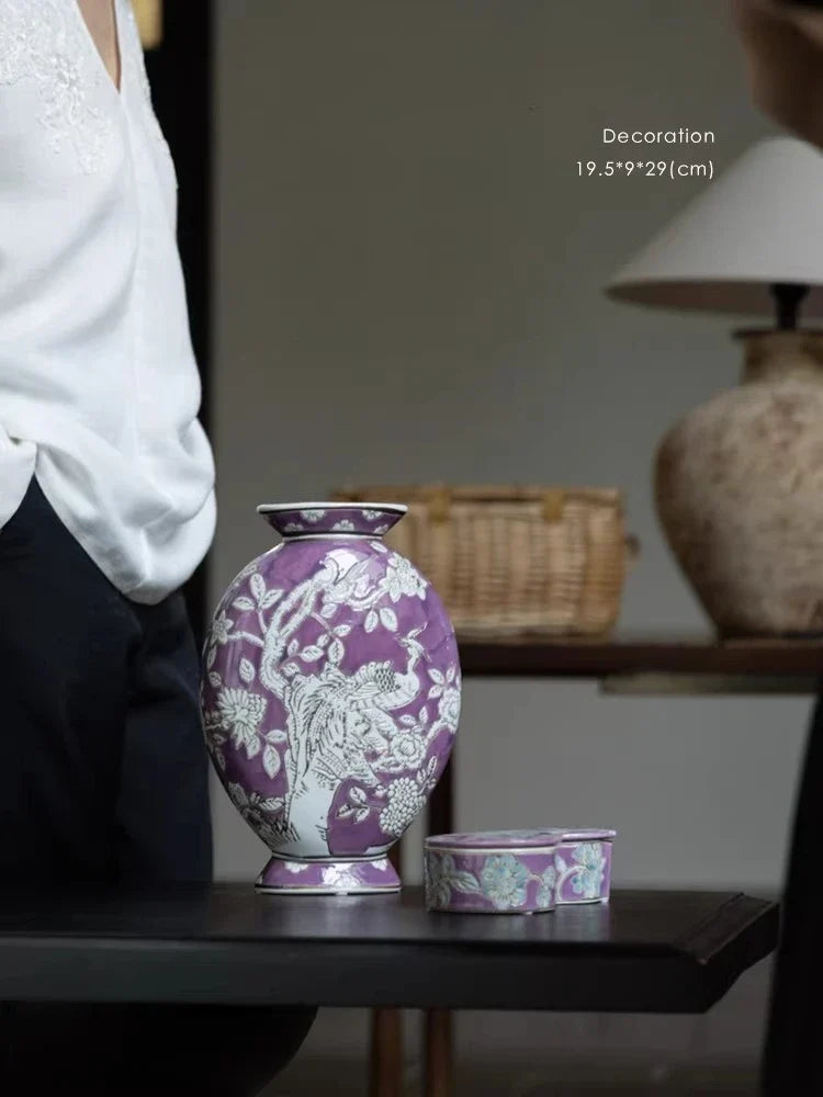 “Nirvana” Phoenix Relief Flat Vase – New Chinese Asian Home Decor