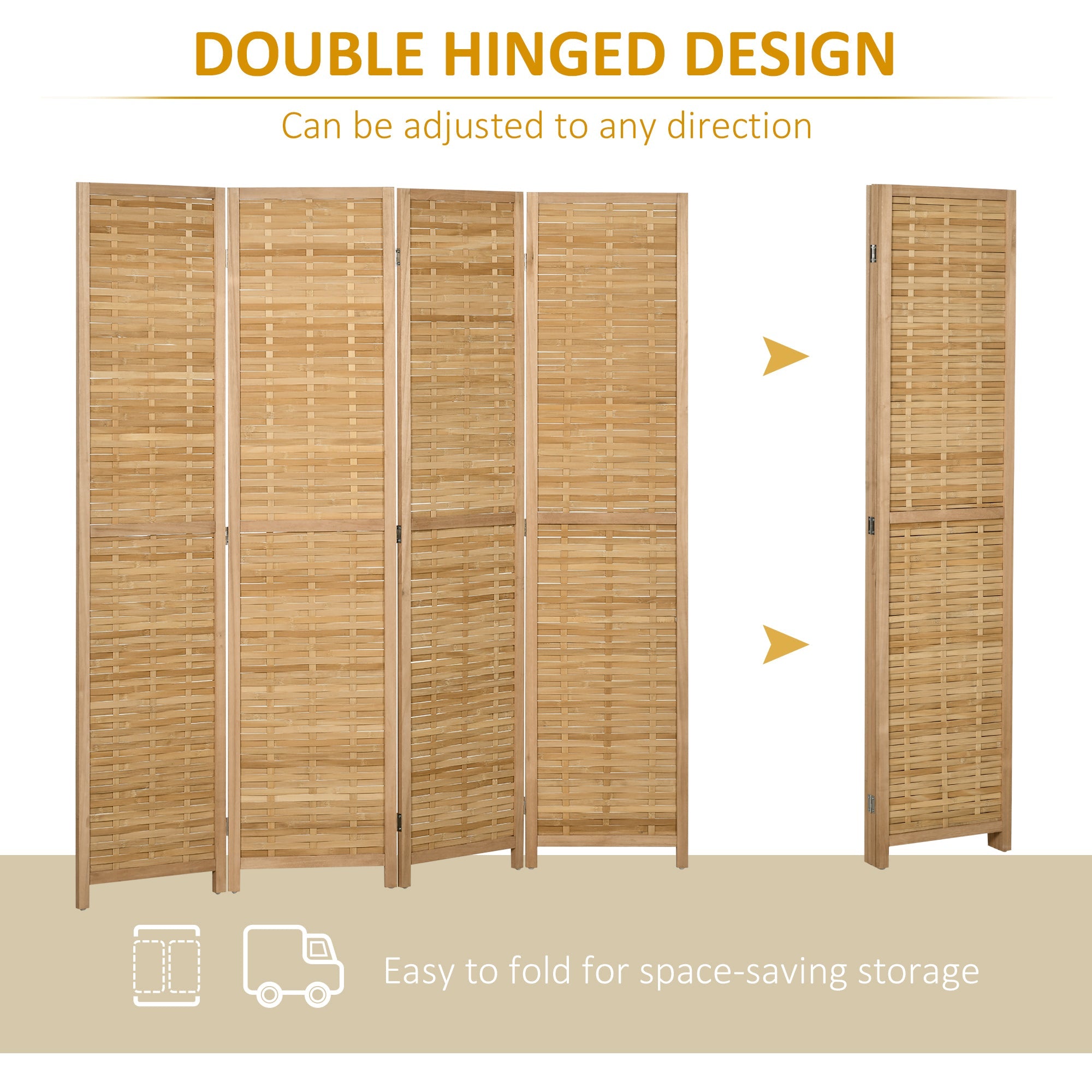 Hand Woven Room Divider, 4 Panel Bamboo Folding Privacy Screen for Home Office, 47.25"x67"x0.75", Natural