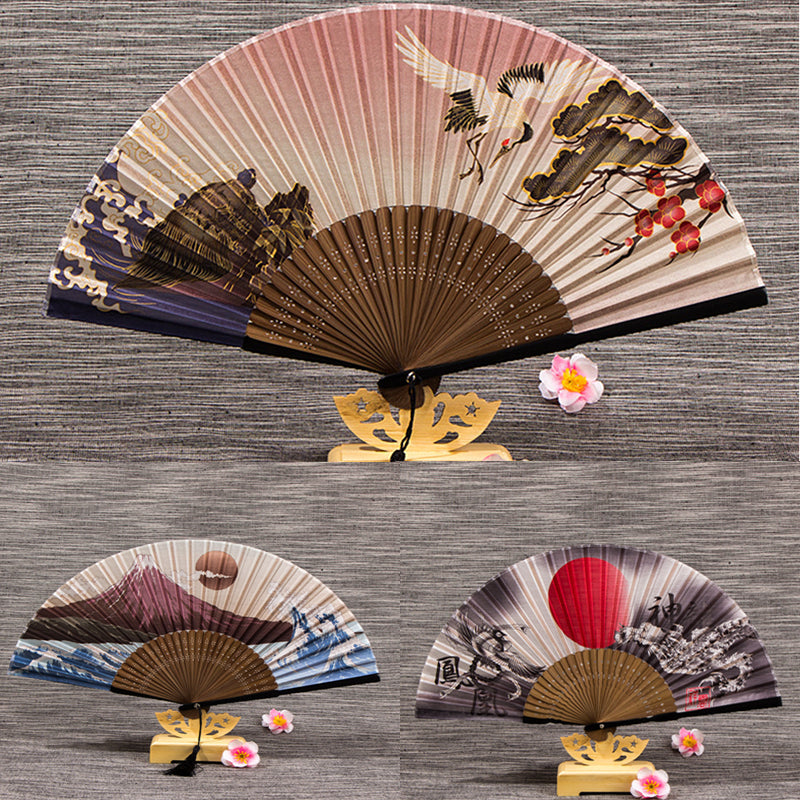 Matte Silk Bamboo Folding Fan with Tassel