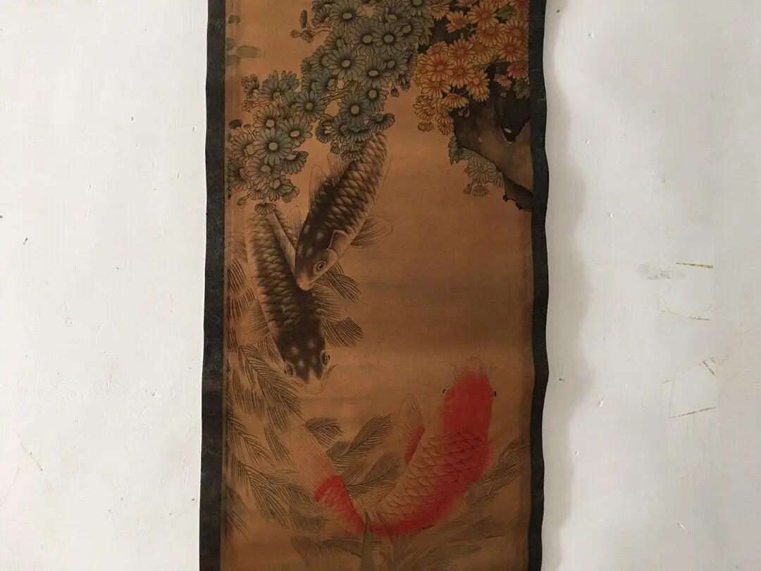 Chinese Goldfish Quadruple Scroll Painting – Four-Panel Wall Hanging