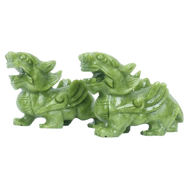 A Pair of Chinese Natural Jade Pixiu Statues Feng Shui