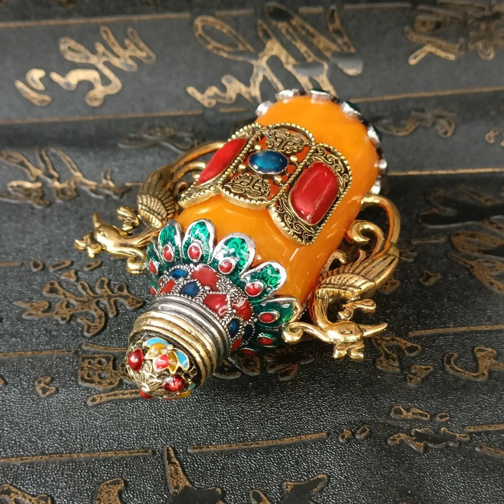 Exquisite Chinese Handmade Double Phoenix Copper Snuff Bottle with Gift Box