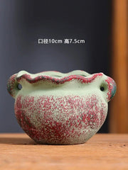 Mediterranean Red Pottery Succulent Pots – Retro Hand-Painted Ceramic