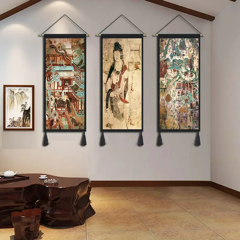 Dunhuang Murals Tapestry – Ethnic Style Fabric Wall Hanging for Bedroom & Living Room