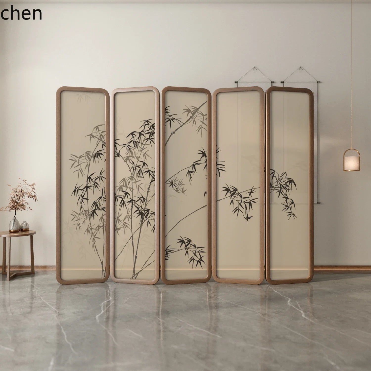 QZT Solid Wood Screen Partition Living Room Folding Mobile Tea Room Conference Room Hall Blocking Zen Style Pine Bamboo Mobile