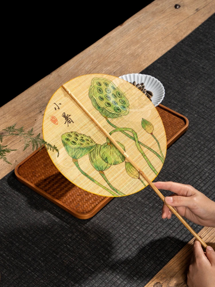 Handmade Bamboo & Silk Round Art Fan from Japan