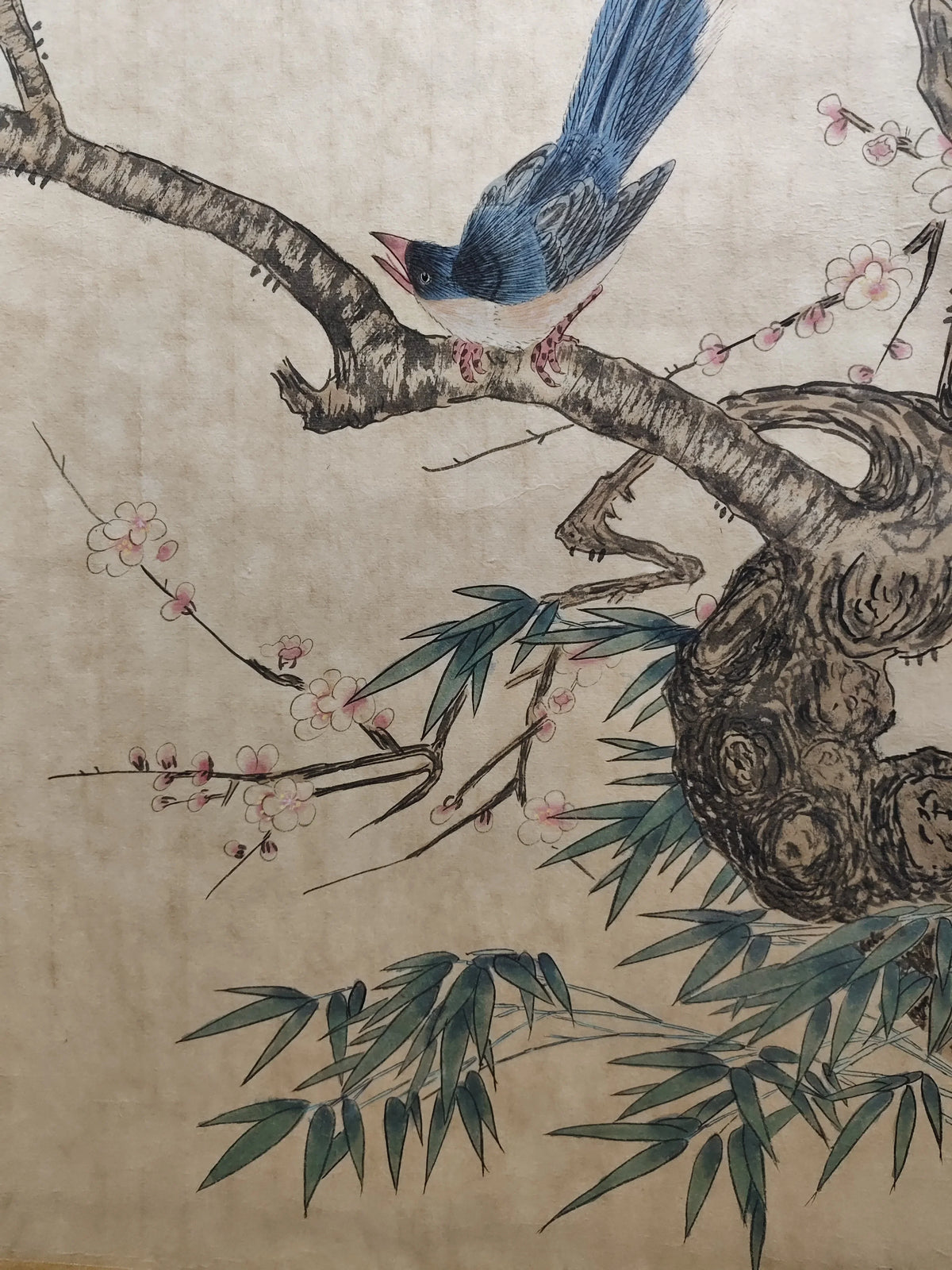 Antique Chinese Hand‑Painted Long Scroll – Bird & Flower Painting