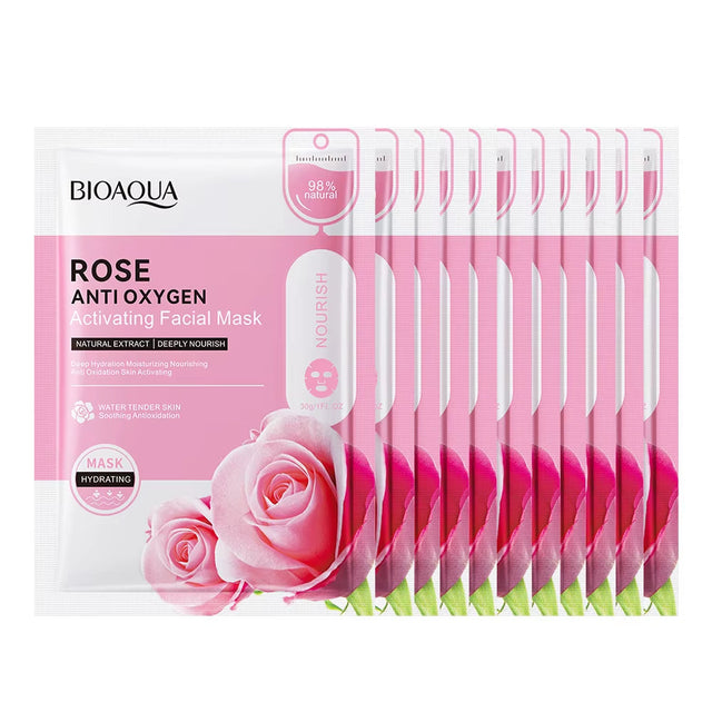 12Pc Rose Flower Extract Face Mask Korean Whitening Sheet Mask Moisturizing Mask Nourishing Skincare Facial Korean Fresh Product