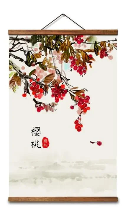 AS3040 Chinese Style Flower Bird Room Wall Art Canvas Posters Chinese Solid Wood Scroll Paintings