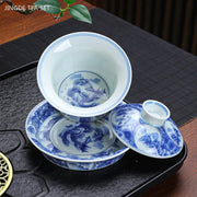 Luxurious 150ml Blue and White Porcelain Gaiwan – Handmade Tea Tureen