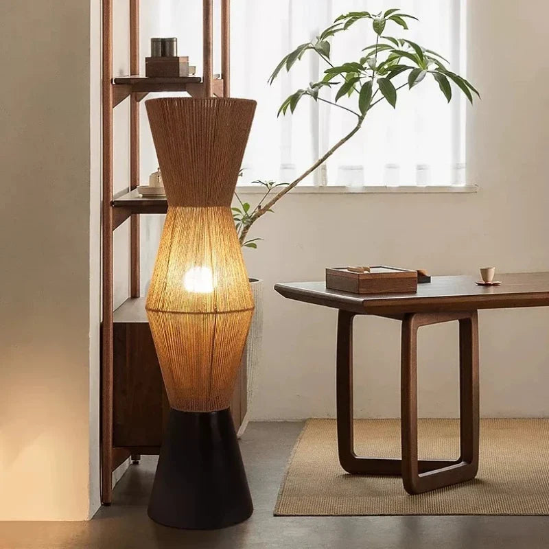 Japanese Wabi-Sabi Woven Rattan Floor Lamp