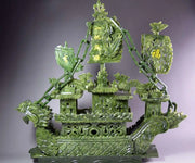 38cm Large Chinese Hand Carved 100% Natural Jade Incense Statue – Dragon Boat