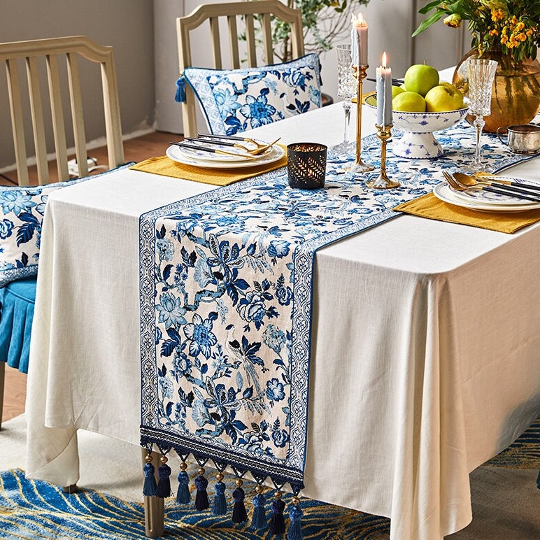 The Indigo Current: Modern Blue & White Table Runner