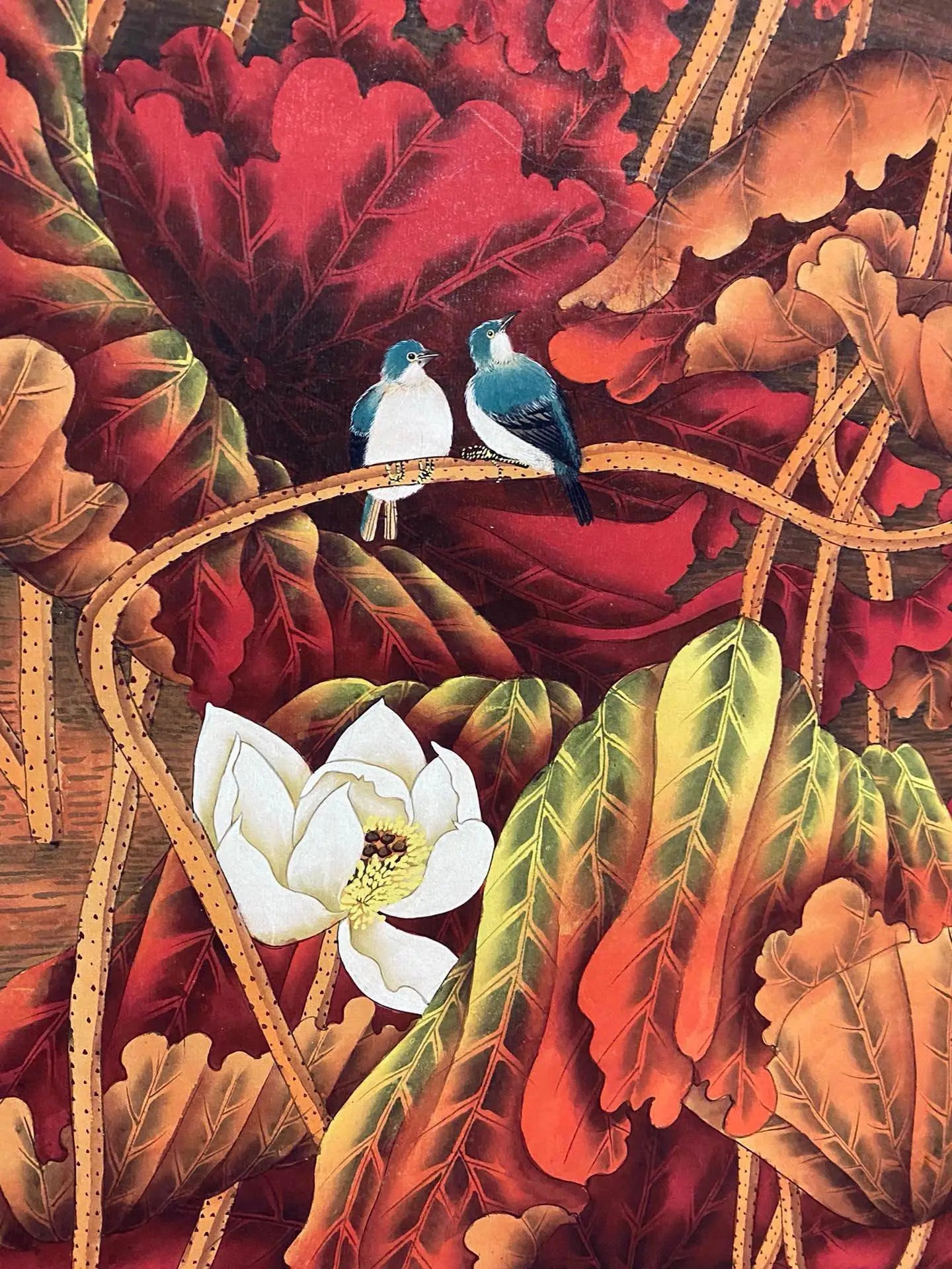 Vintage Chinese Lotus Scroll Painting with Calligraphy by Zhang Daqian