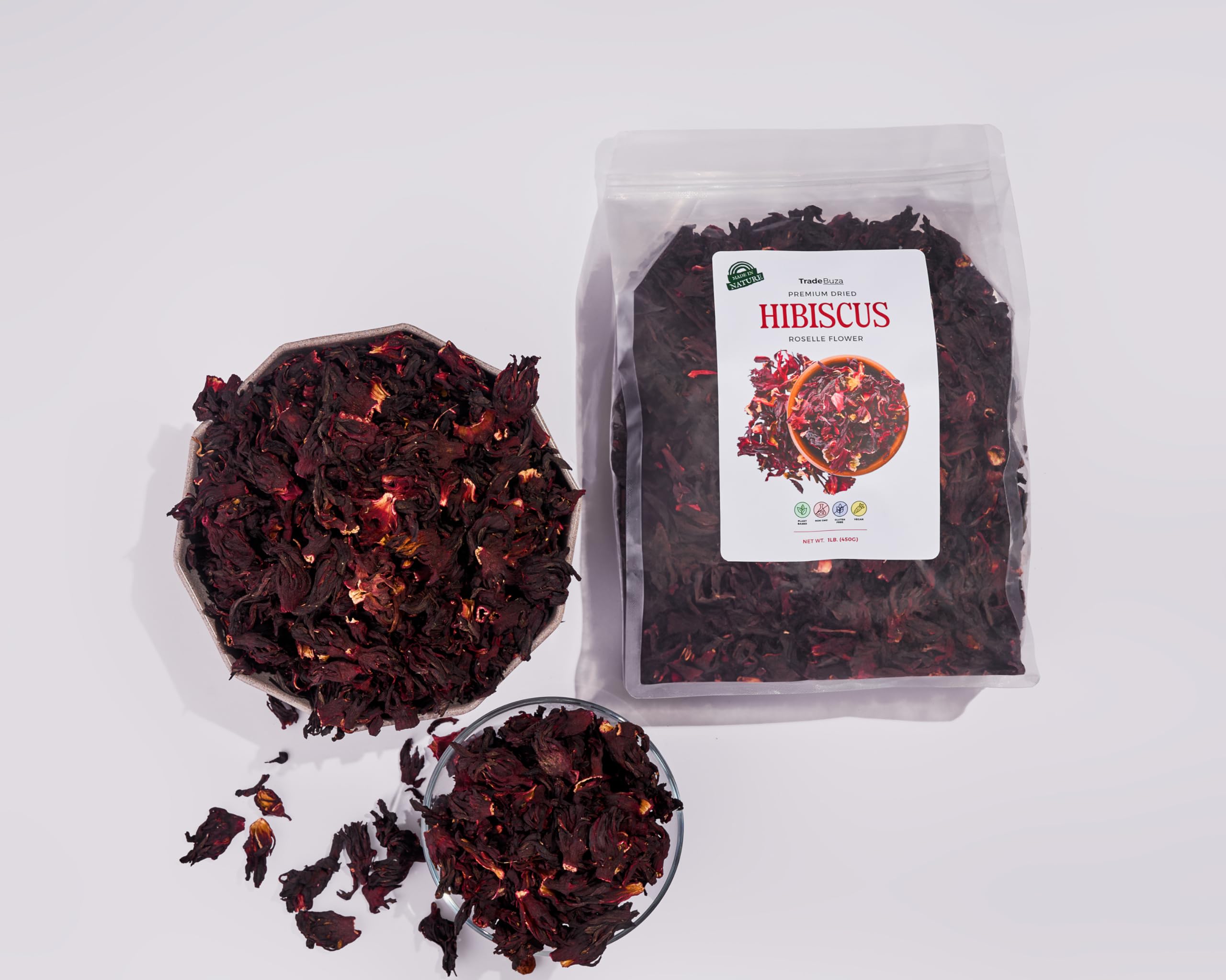 1lb Dried Hibiscus Flowers (16oz) – All Natural Roselle | Triple Cleaned, Sun-Dried Whole Petals | Flor de Jamaica | Great for Tea, Agua Fresca & Cocktails