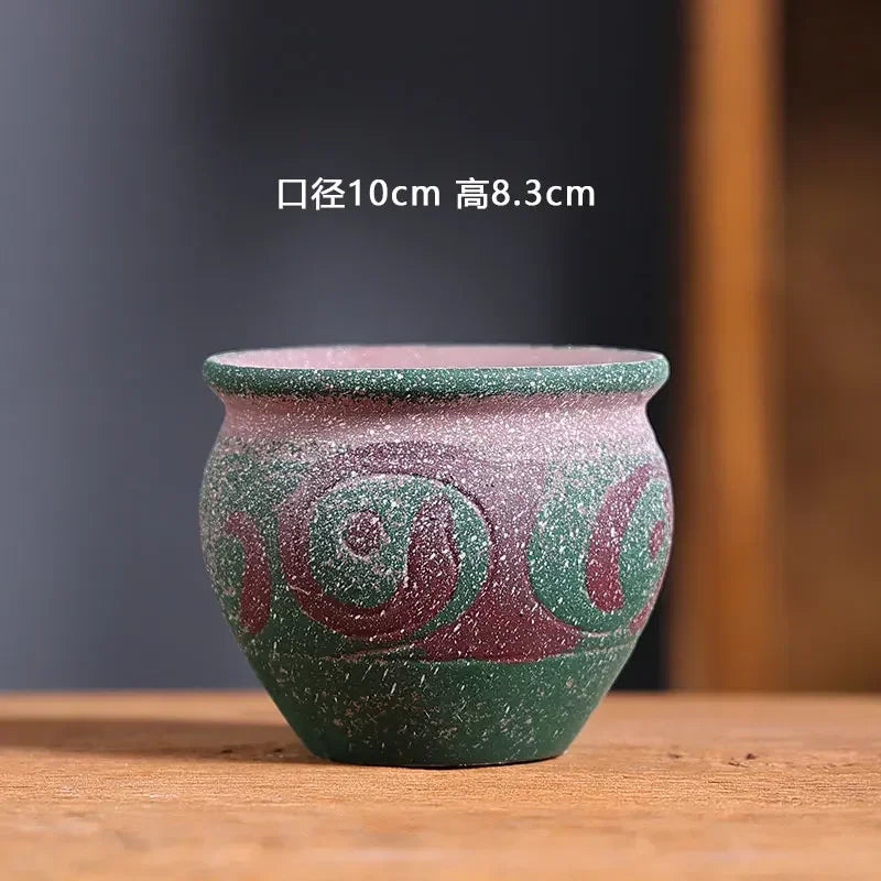 Mediterranean Red Pottery Succulent Pots – Retro Hand-Painted Ceramic