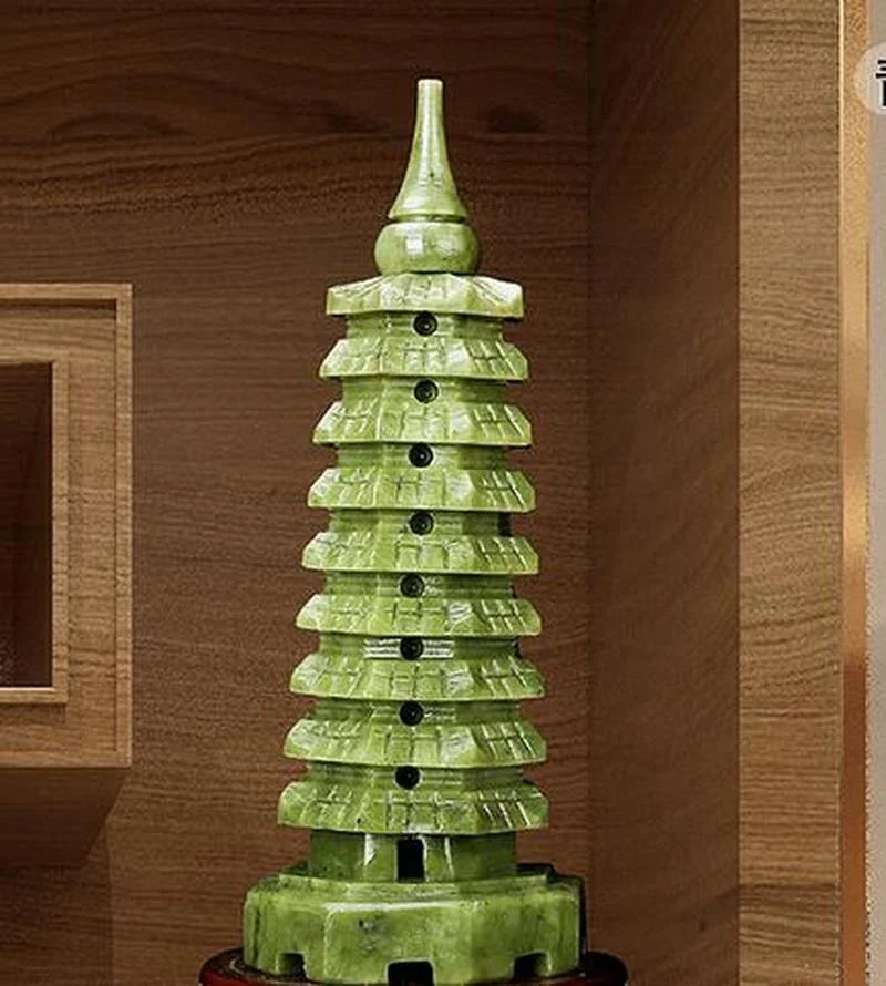 14cm Natural Jade Pagoda Carved Ornament for Home Decoration