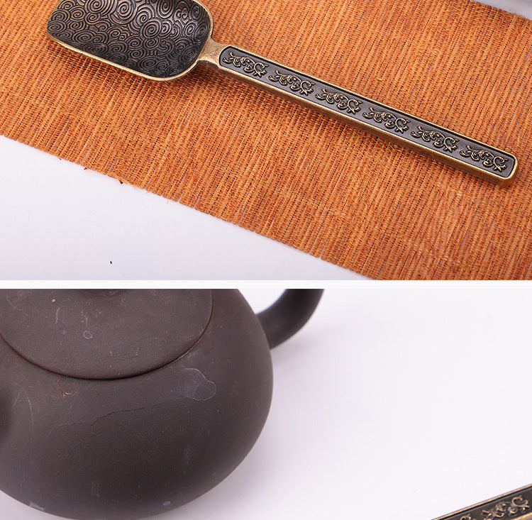 Carved Fu Character Auspicious Clouds Pattern Tea Shovels