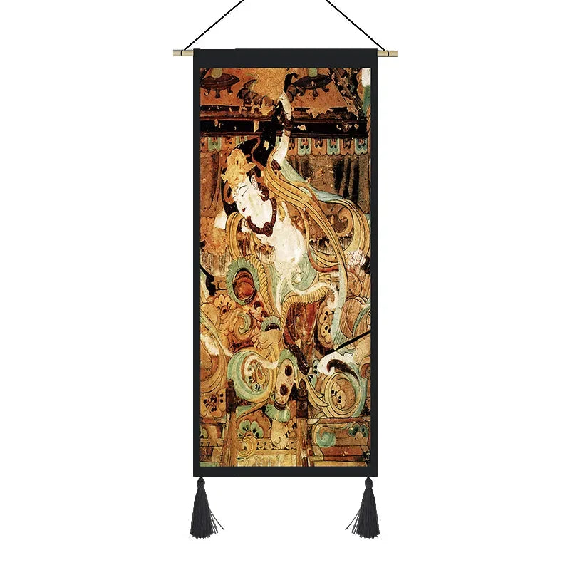 Dunhuang Murals Tapestry – Ethnic Style Fabric Wall Hanging for Bedroom & Living Room