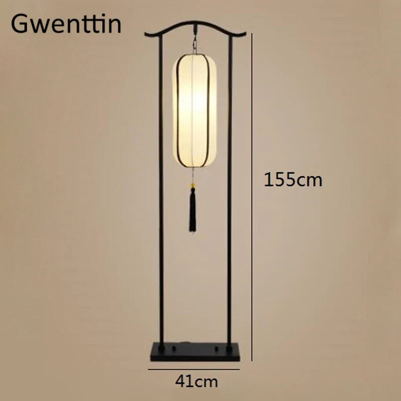 Chinese Classical Lantern Floor Lamps Fabric Standing Lights Living Room Bedroom Bedside Lighting Fixtures Luminaire Home Decor