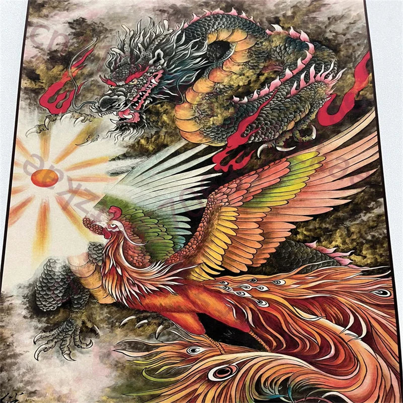 Liu Jilu–Style Dragon & Phoenix Auspicious Chinese Rice Paper Scroll