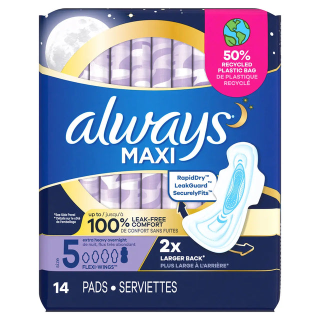 Always Maxi Size 5 Extra Heavy Overnight Pads with Wings, Unscented