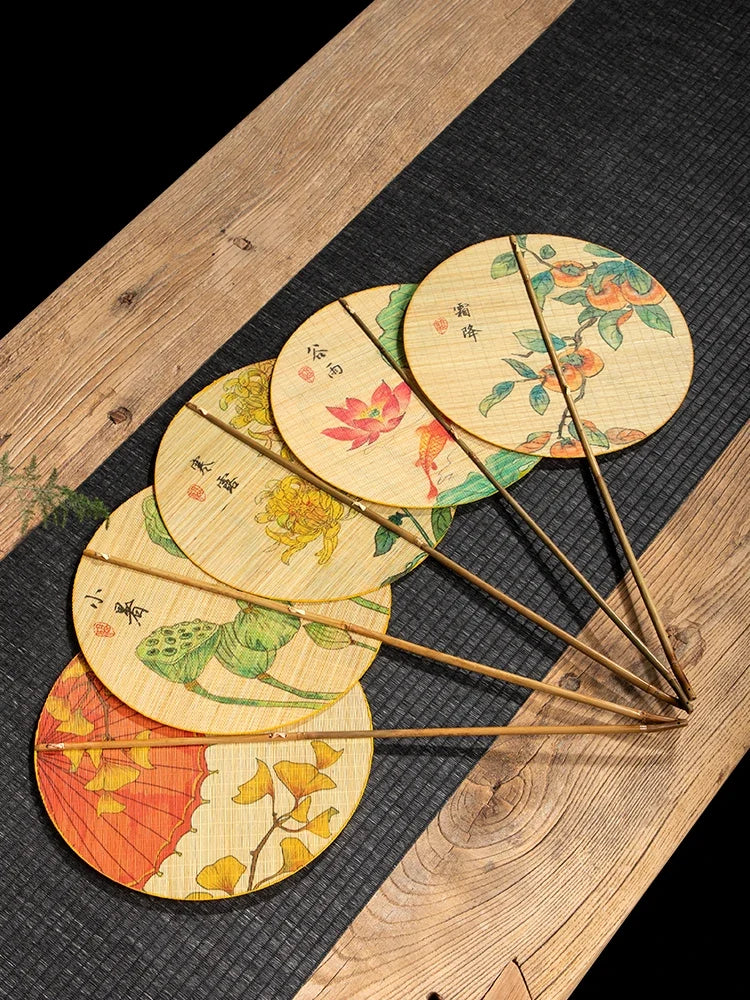 Handmade Bamboo & Silk Round Art Fan from Japan