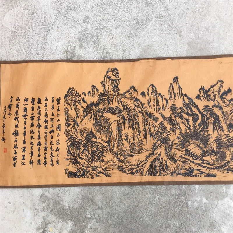 Chinese Old Long Scroll Calligraphy Painting Mural Vast Mountains And Rivers Spanning Thousands of Miles Traditional Art Decor