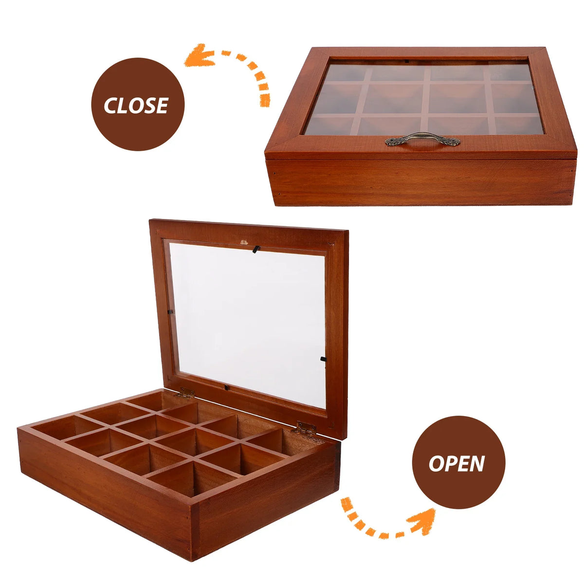 Transparent Acrylic Tea Bag Storage Box with 12 Grids For Home Decor Coffee Bar Holder Container Wooden Rack