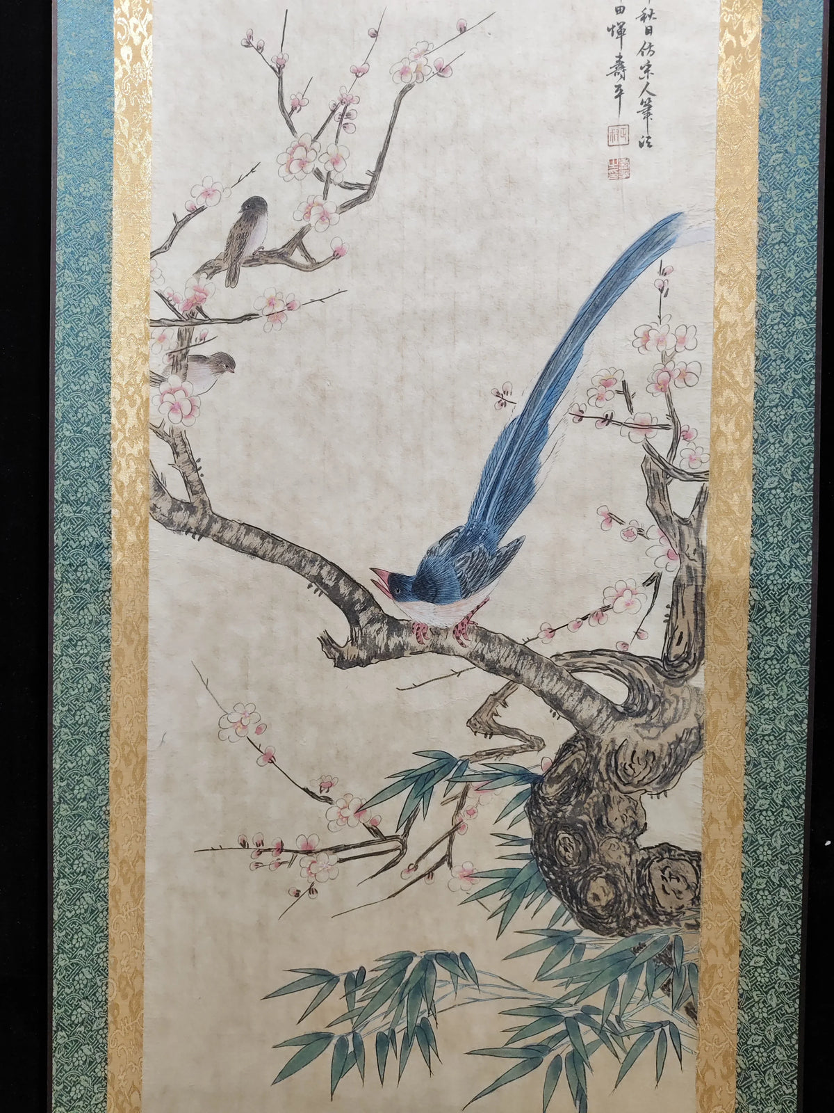 Antique Chinese Hand‑Painted Long Scroll – Bird & Flower Painting