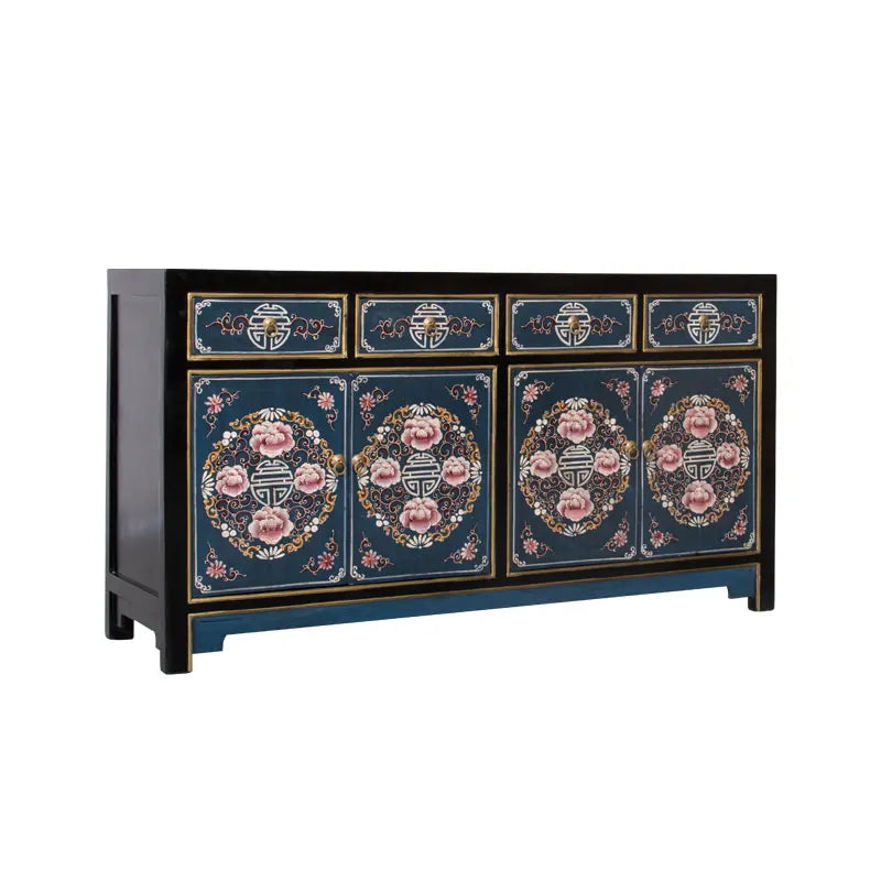 Antique‑Style Chinese Painted Cabinet – Solid Wood Foyer & Living Room Partition (160 × 43 × 85 cm)