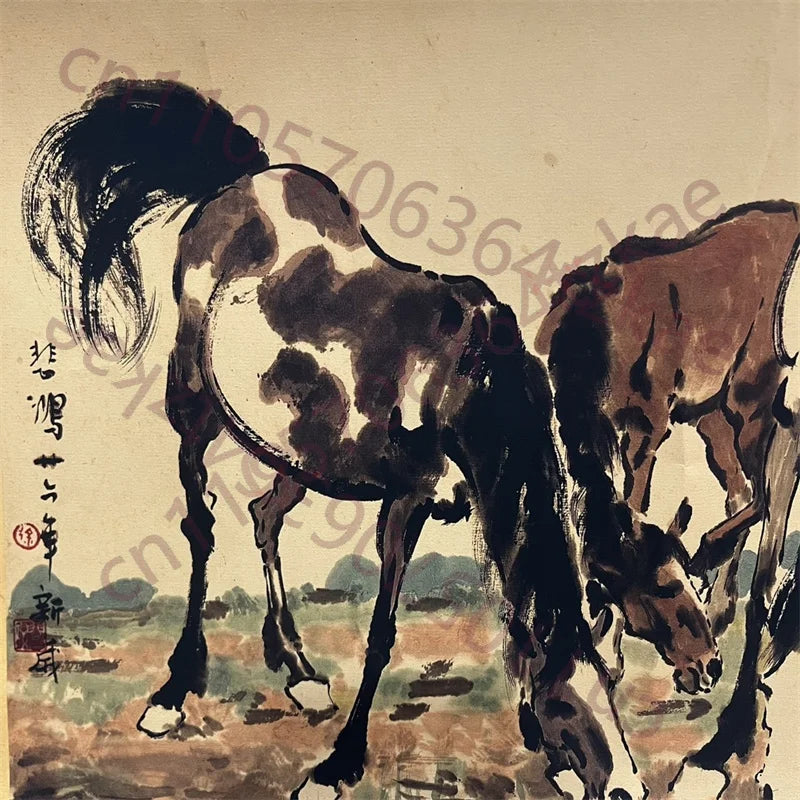 Xu Beihong “Ten Horses” Scroll – Chinese Animal Painting on Paper (30×220cm)