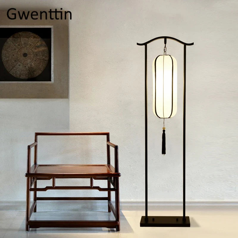 Chinese Classical Lantern Floor Lamps Fabric Standing Lights Living Room Bedroom Bedside Lighting Fixtures Luminaire Home Decor