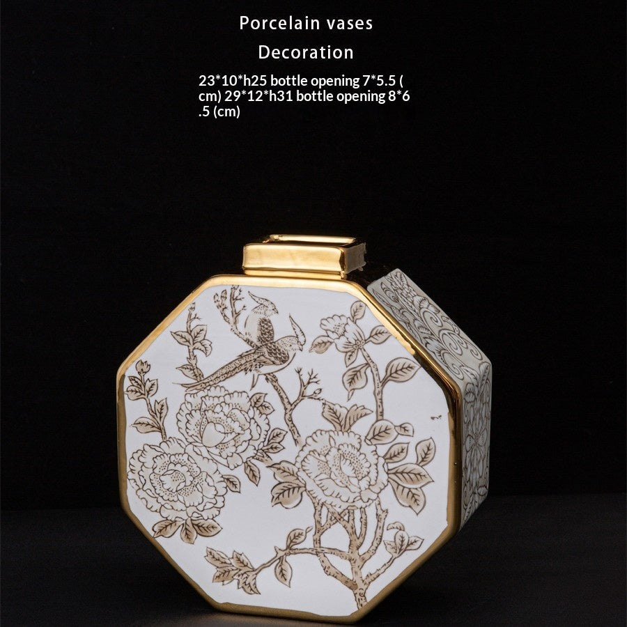 Modern Chinese Style Gilded White Porcelain Vase - Decorative Piece For Good Fortune