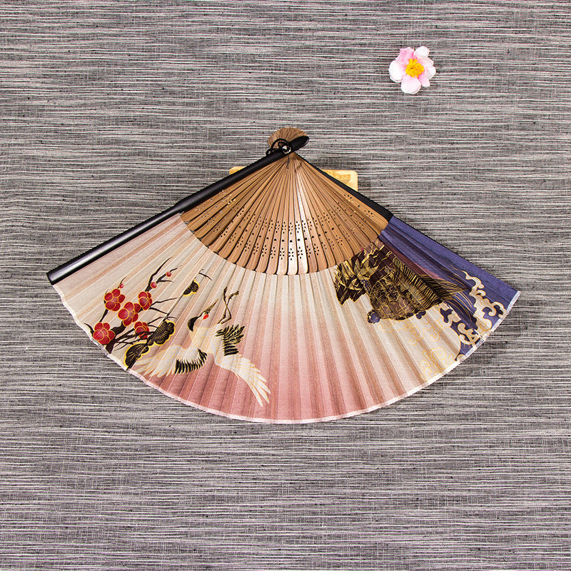 Matte Silk Bamboo Folding Fan with Tassel
