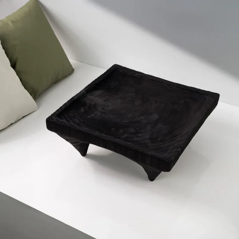 Modern Wabi-Sabi Low Tea Table – Black Desktop Coffee Table & Dry Tea Tray