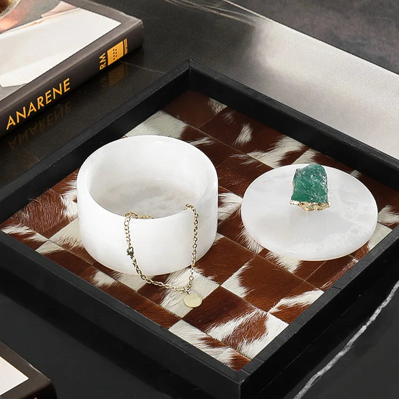 Luxury Natural Jade Marble Storage Jar With Lid for Candy Jewelry Cosmetics