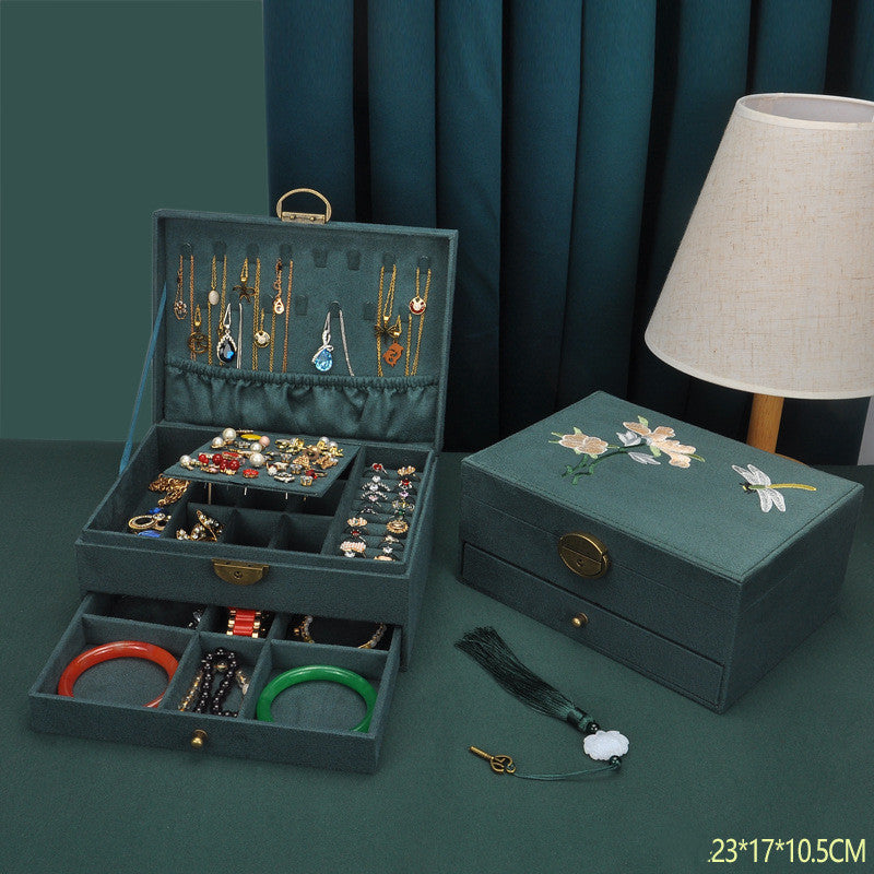 Chinese Style Embroidered Flannel Jewelry Box