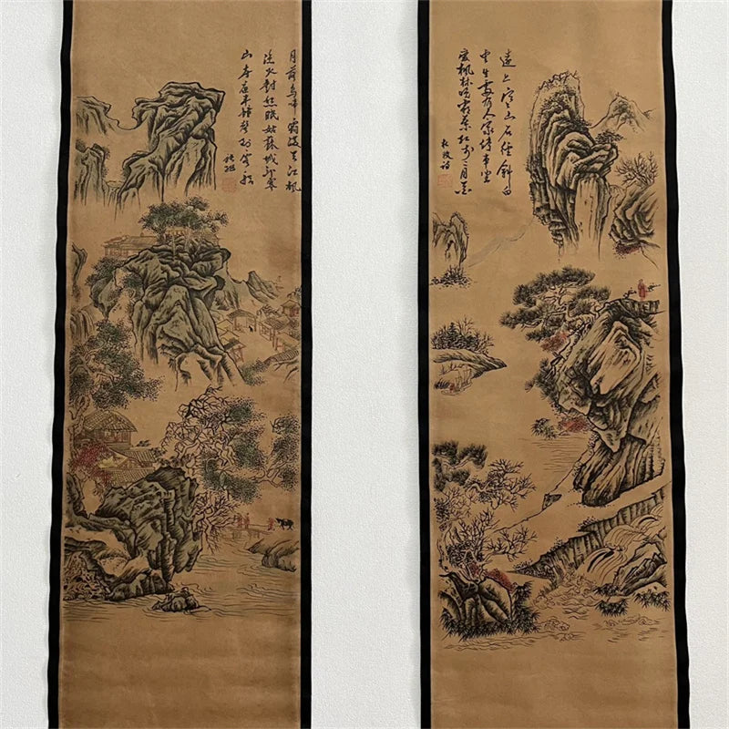 Chinese Ancient Paper Calligraphy Paintings Scrolls, Poems Famous Calligraphy landscape artists Four Map Art Decorative