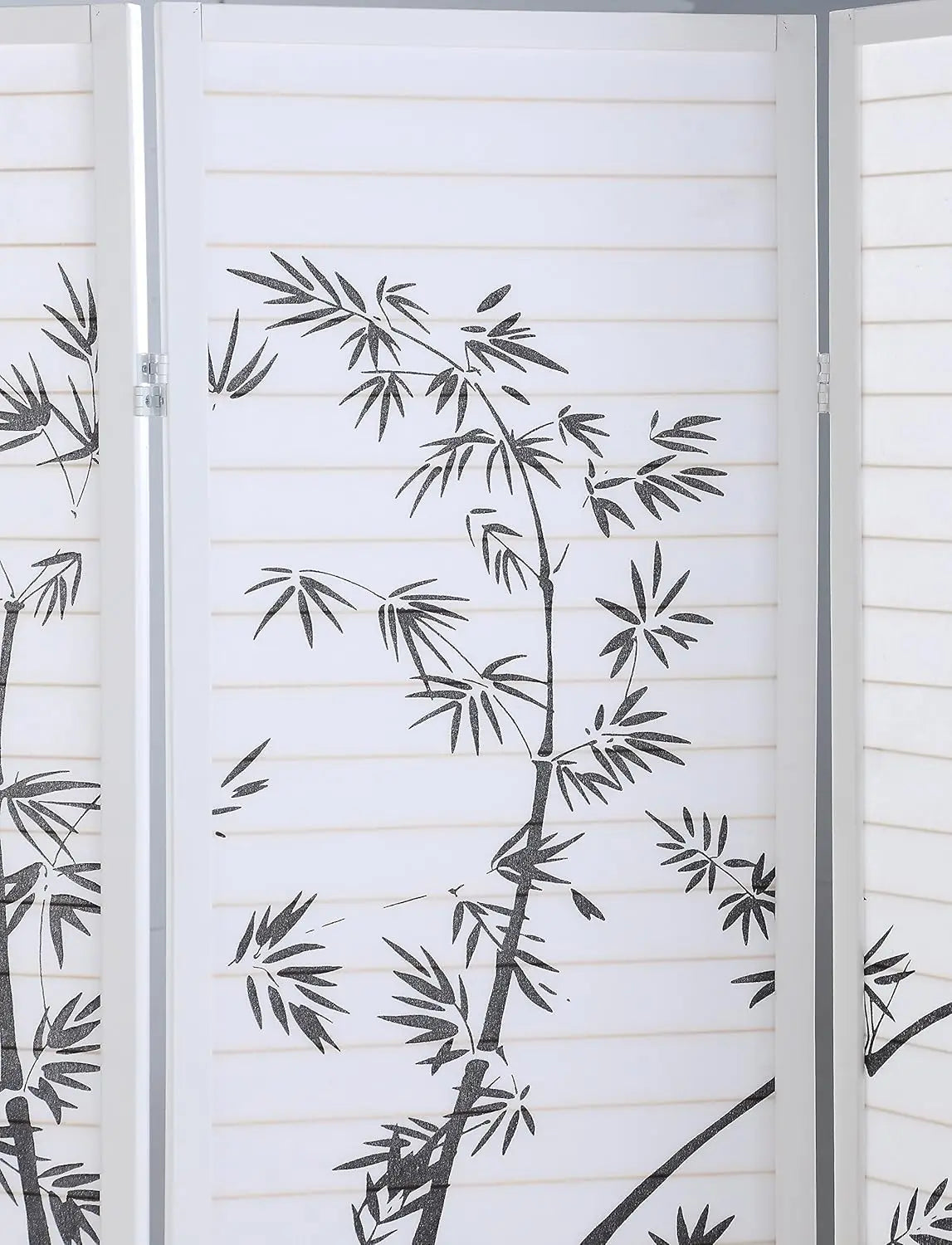 4-Panel Room Divider with Bamboo Print, 72W x 71H, Sturdy Mortise & Tenon, White