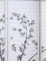 4-Panel Room Divider with Bamboo Print, 72W x 71H, Sturdy Mortise & Tenon, White