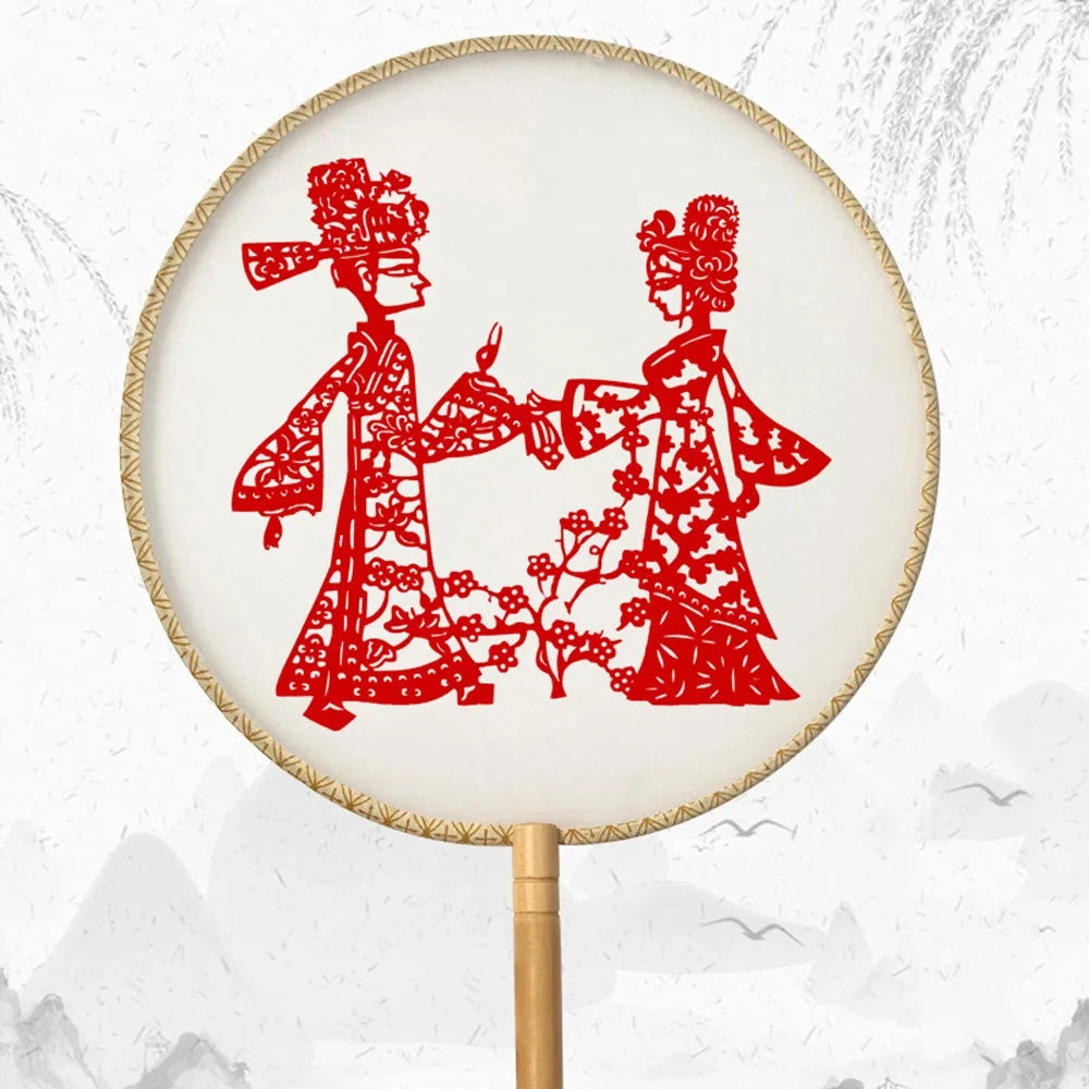 Chinese Paper-Cut Bamboo Silk Hand Fan with Tassel