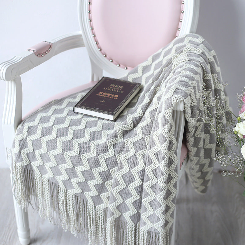 Geometric Knitted Chenille Throw Blanket